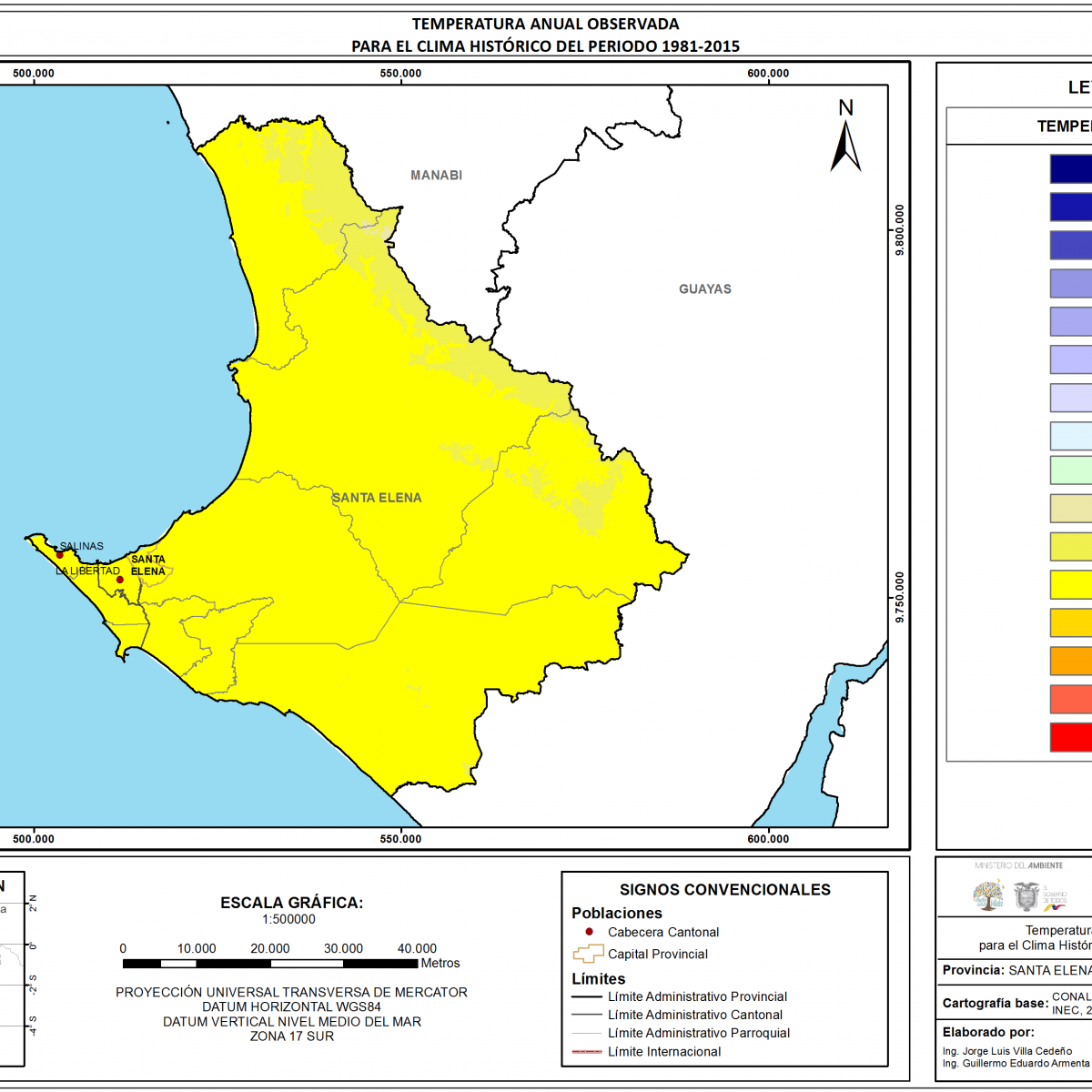 Mapa de temperatura  provincia Santa Elena