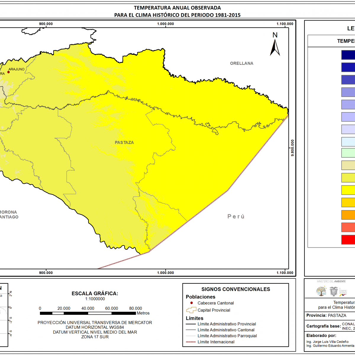 Mapa de temperatura  provincia Pastaza
