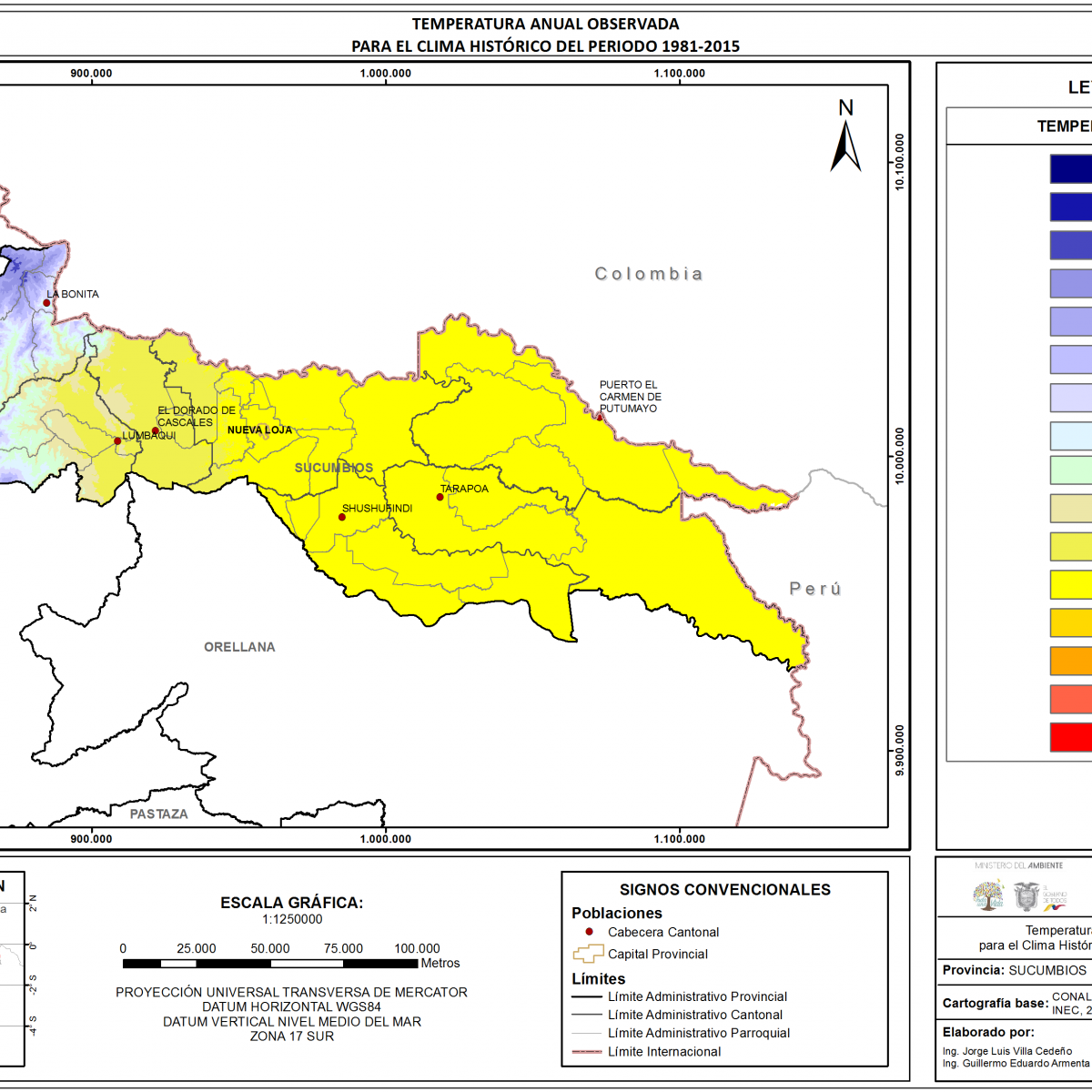 Mapa de temperatura  provincia Sucumbíos