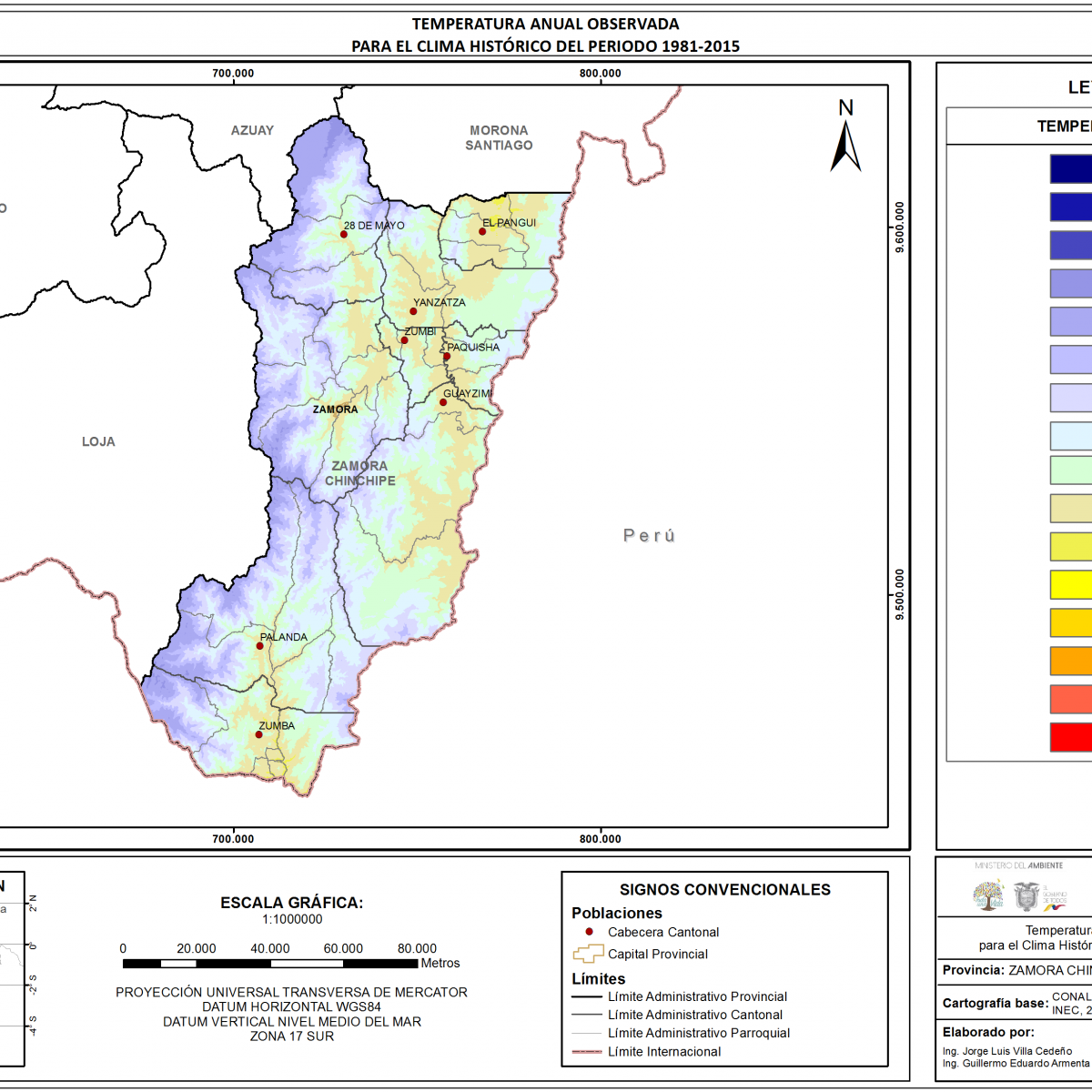 Mapa de temperatura provincia Zamora Chinchipe