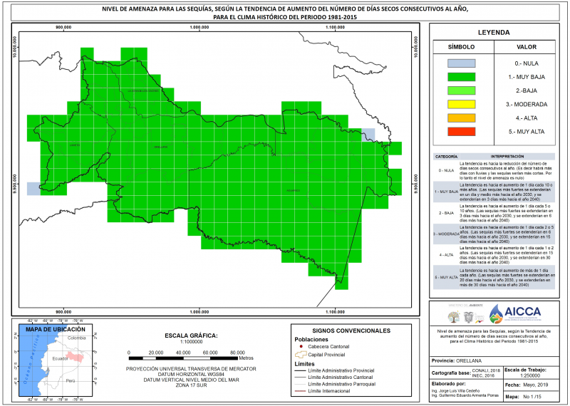 Mapa de índice de sequías provincia Orellana