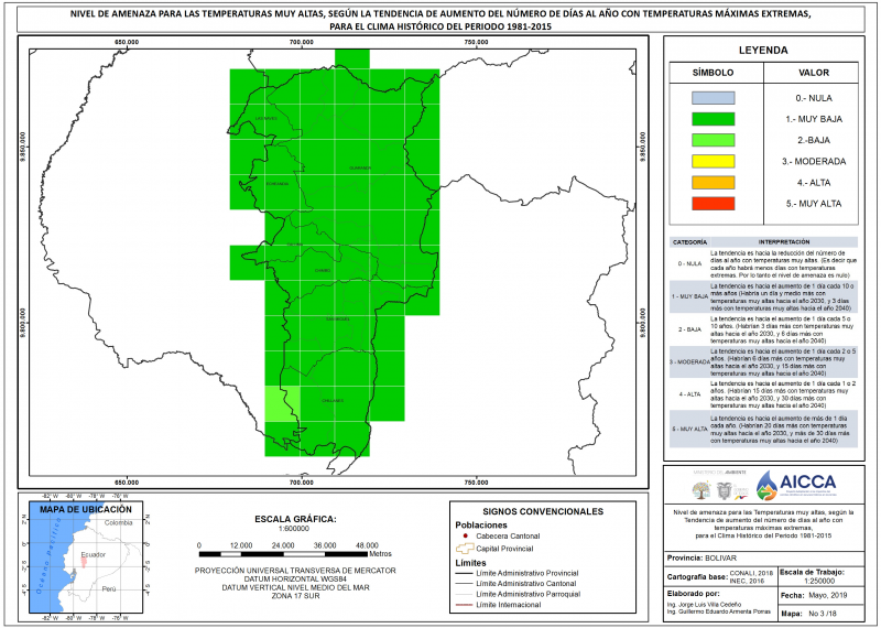 Mapa de Índice de Temperaturas muy Altas Provincia de Bolivar