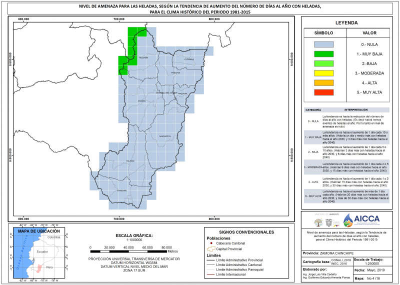 Mapa de índice de heladas provincia Zamora Chinchipe