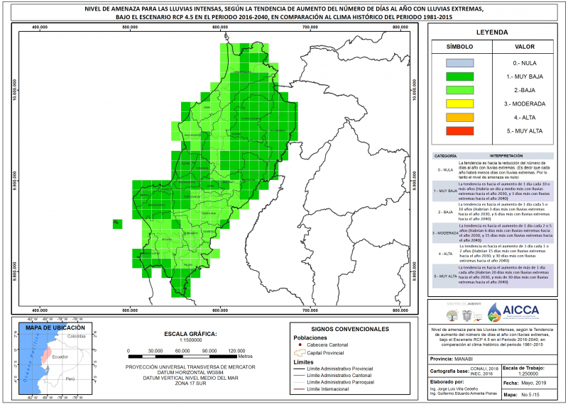 Mapa de índice de lluvias intensas Provincia Manabí