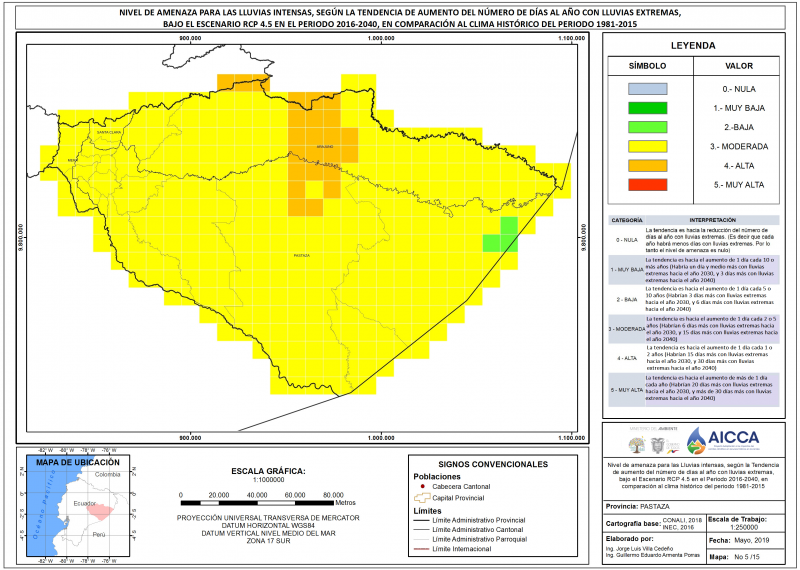 Mapa de índice de lluvias intensas provincia Pastaza