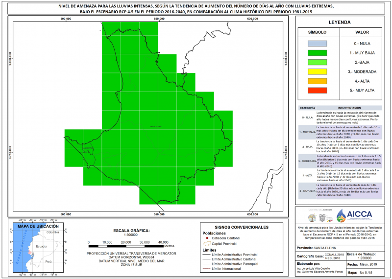 Mapa de índice de lluvias intensas provincia Santa Elena