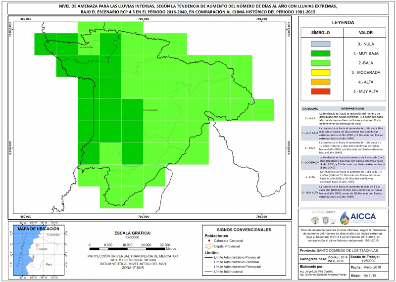 Mapa de índice de lluvias intensas provincia Santo Domino