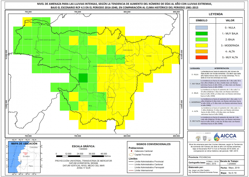 Mapa de índice de lluvias intensas provincia Pichincha