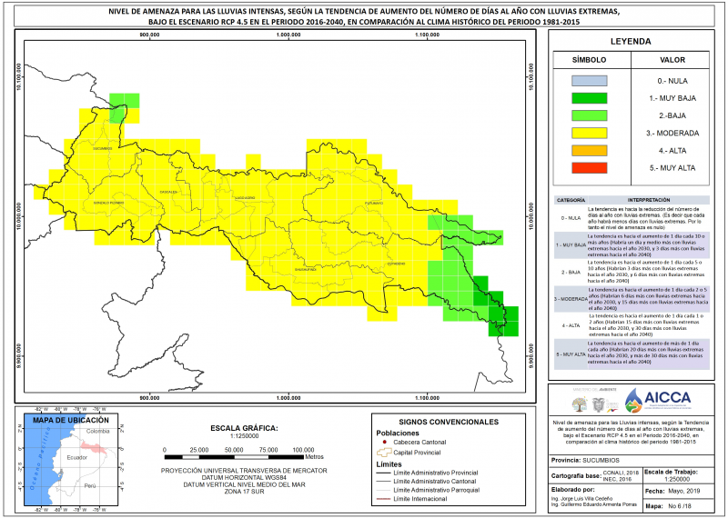 Mapa de índice de lluvias intensas provincia Sucumbíos