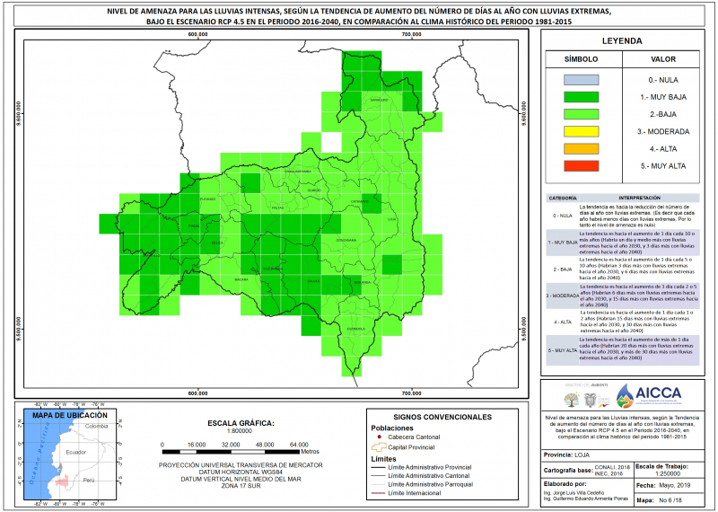 Mapa de índice de lluvias intensas Provincia Loja