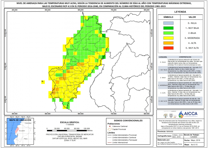 Mapa de índice de temperaturas muy altas provincia Manabí