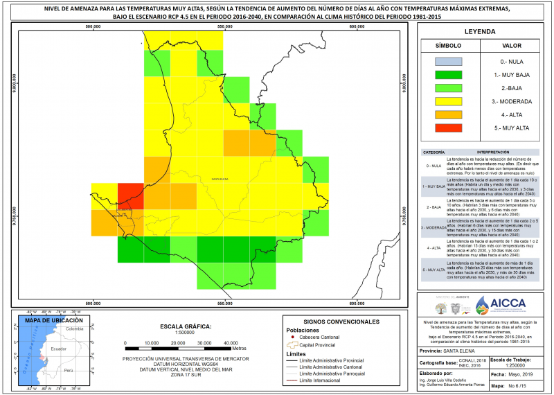 Mapa de índice de temperaturas muy altas provincia Santa Elena
