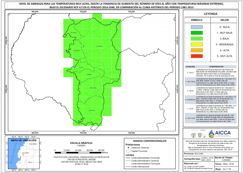 Mapa de Índice de Temperaturas muy Altas Provincia de Bolivar