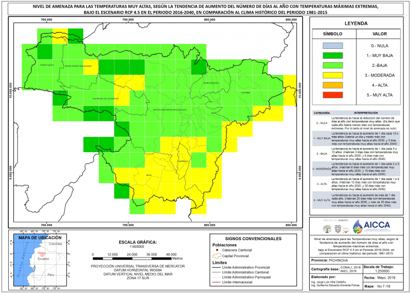 Mapa de índice de temperaturas muy altas provincia Pichincha