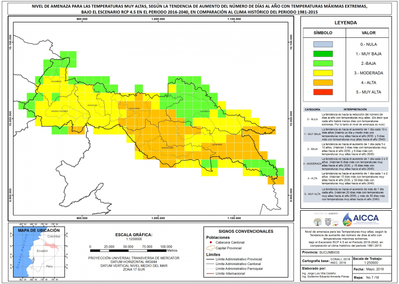 Mapa de índice de temperaturas muy altas provincia Sucumbíos