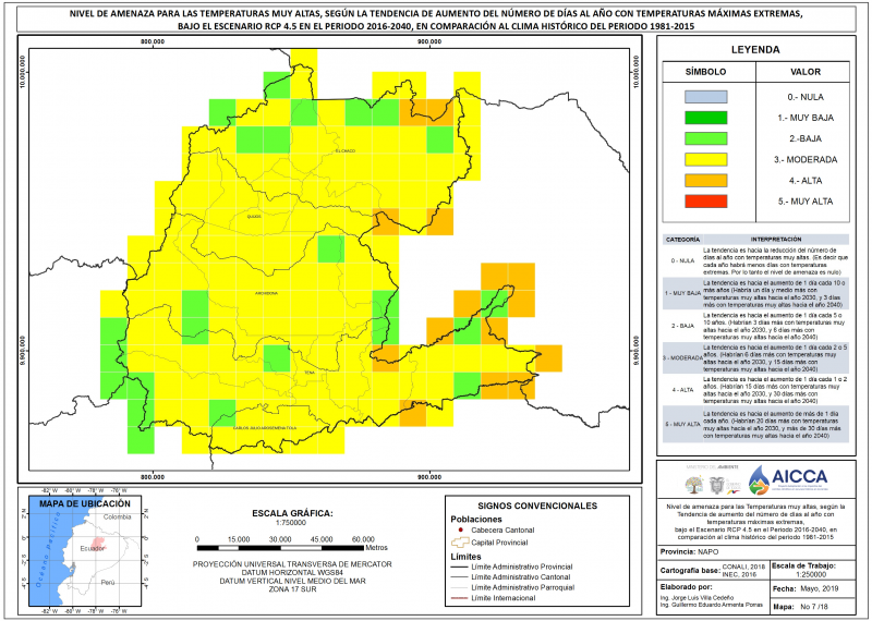 Mapa de índice de temperaturas muy altas provincia Napo