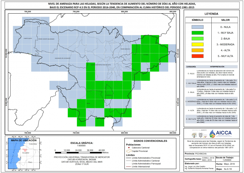 Mapa de índice de heladas provincia Pichincha