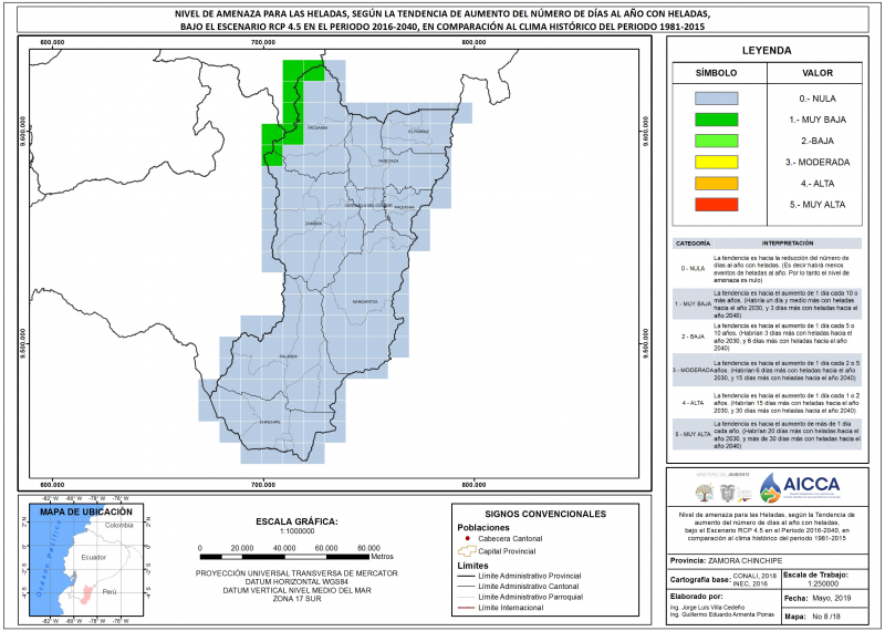 Mapa de índice de heladas provincia Zamora Chinchipe
