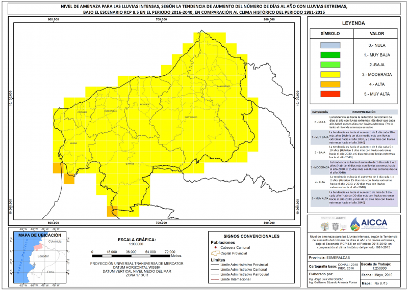 Mapa de índice de lluvias intensas Provincia Esmeraldas