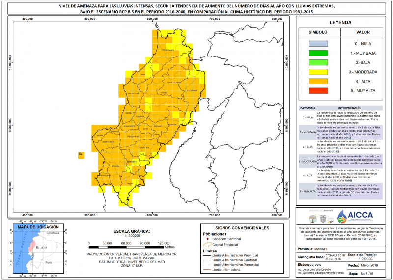 Mapa de índice de lluvias intensas Provincia Manabí