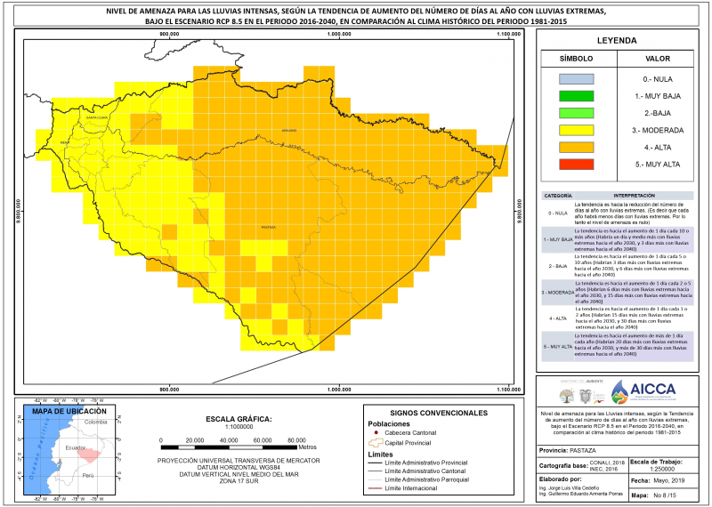 Mapa de índice de lluvias intensas provincia Pastaza