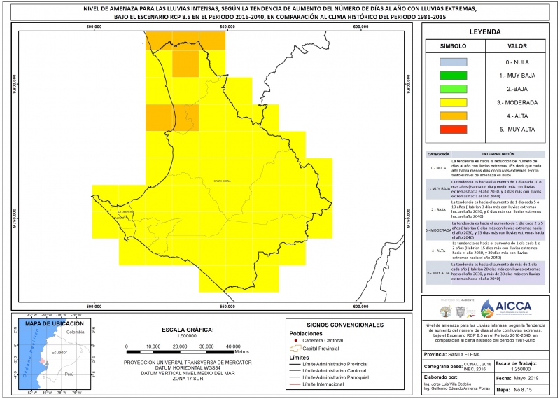 Mapa de índice de lluvias intensas provincia Santa Elena