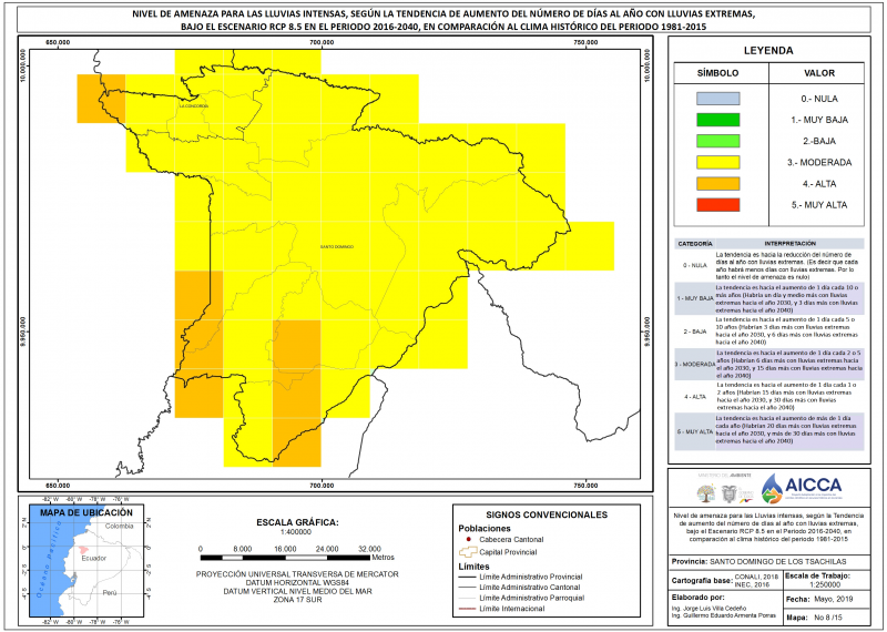 Mapa de índice de lluvias intensas provincia Santo Domino