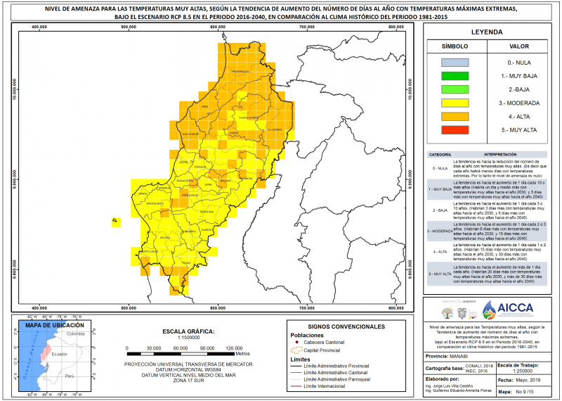 Mapa de índice de temperaturas muy altas provincia Manabí