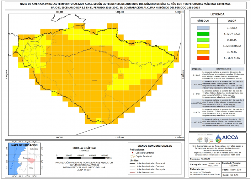 Mapa de índice de temperaturas muy altas provincia Pastaza