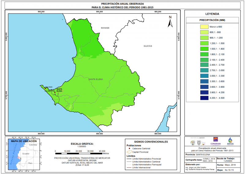 Mapa de precipitación provincia Santa Elena