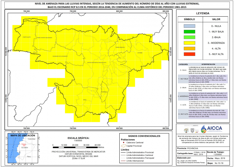 Mapa de índice de lluvias intensas provincia Pichincha