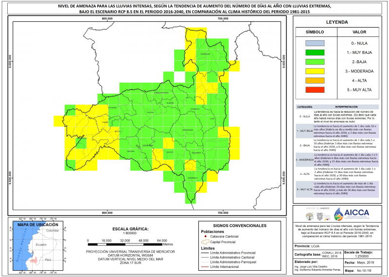 Mapa de índice de lluvias intensas Provincia Loja