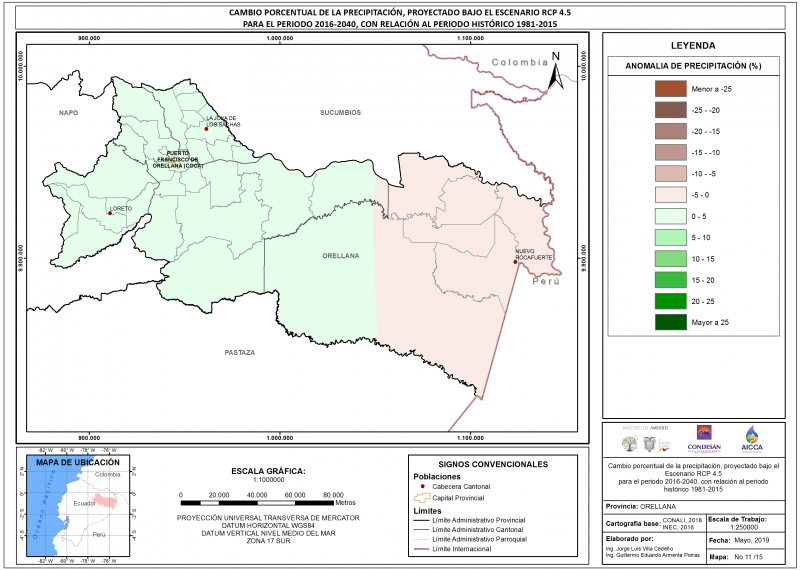 Mapa de precipitación provincia Orellana