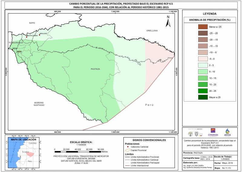 Mapa de precipitación provincia Pastaza
