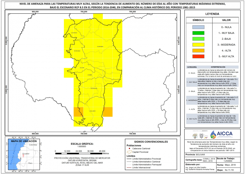 Mapa de Índice de Temperaturas muy Altas Provincia de Bolivar