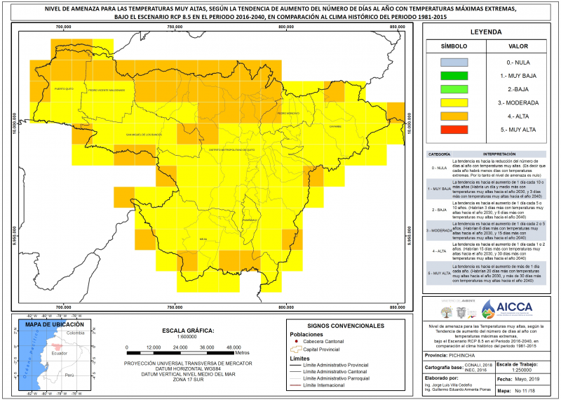 Mapa de índice de temperaturas muy altas provincia Pichincha