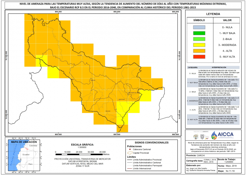Mapa de Índice de Temperaturas muy Altas Provincia Carchi