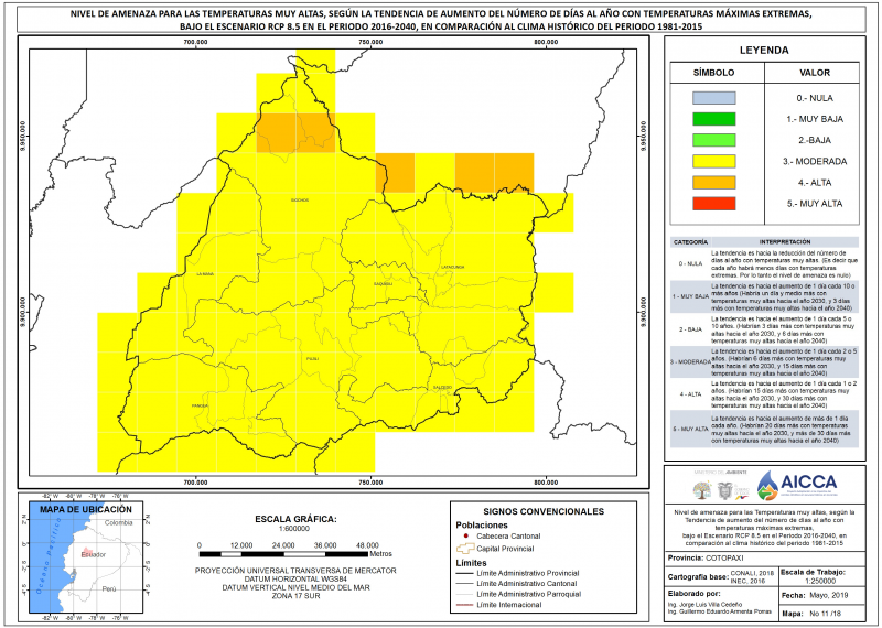 Mapa de Índice de Temperaturas muy Altas Provincia Cotopaxi