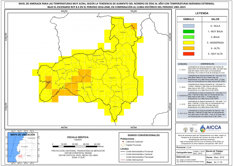 Mapa de Índice de Temperaturas muy Altas Provincia Loja