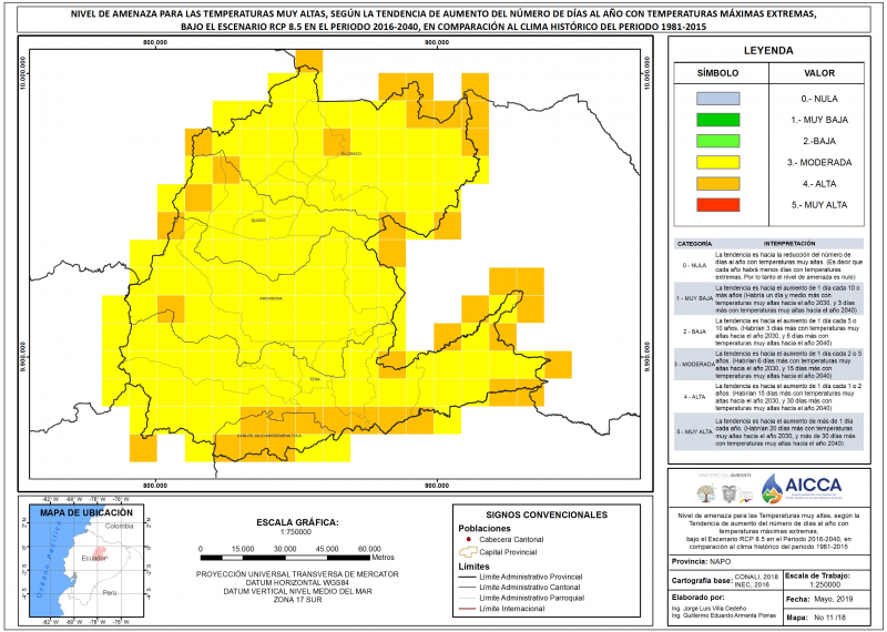 Mapa de índice de temperaturas muy altas provincia Napo