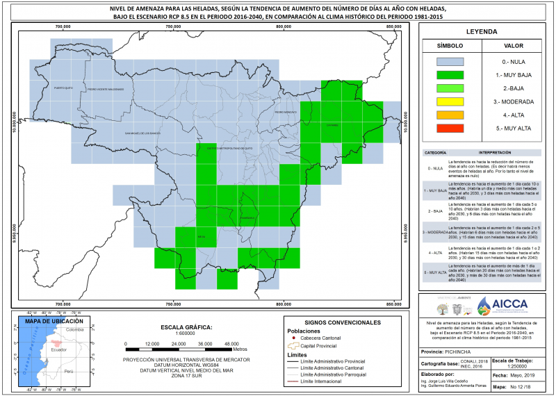Mapa de índice de heladas provincia Pichincha