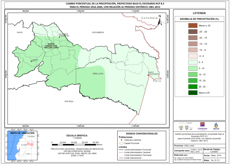 Mapa de precipitación provincia Orellana