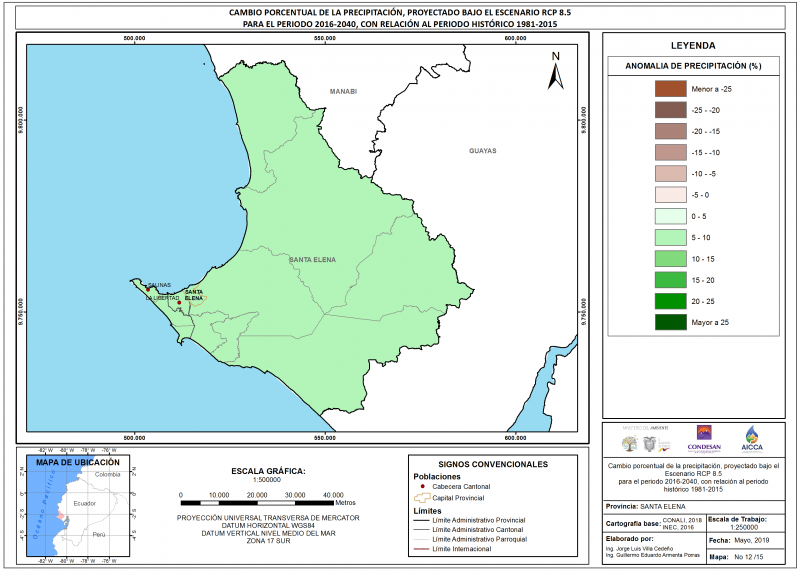 Mapa de precipitación provincia Santa Elena