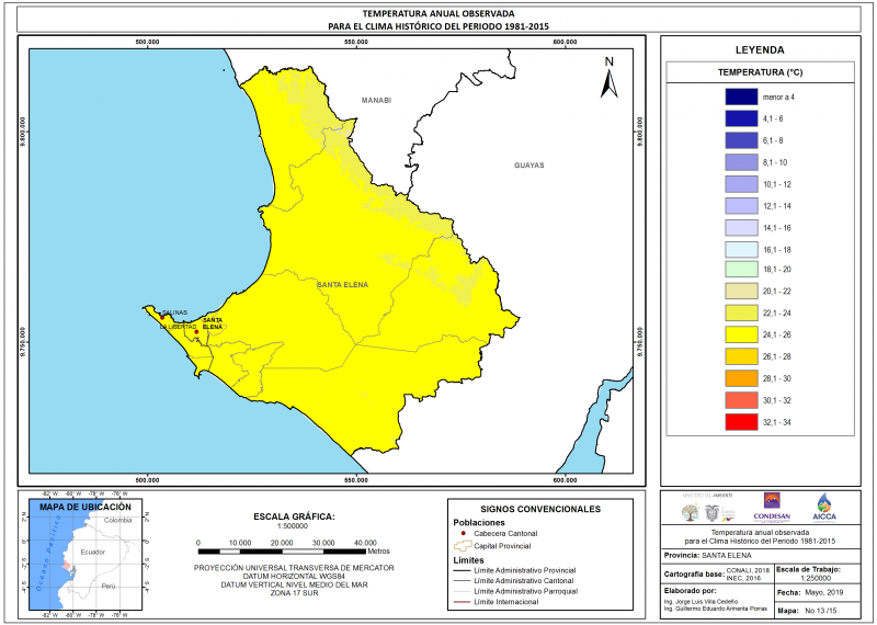 Mapa de temperatura  provincia Santa Elena