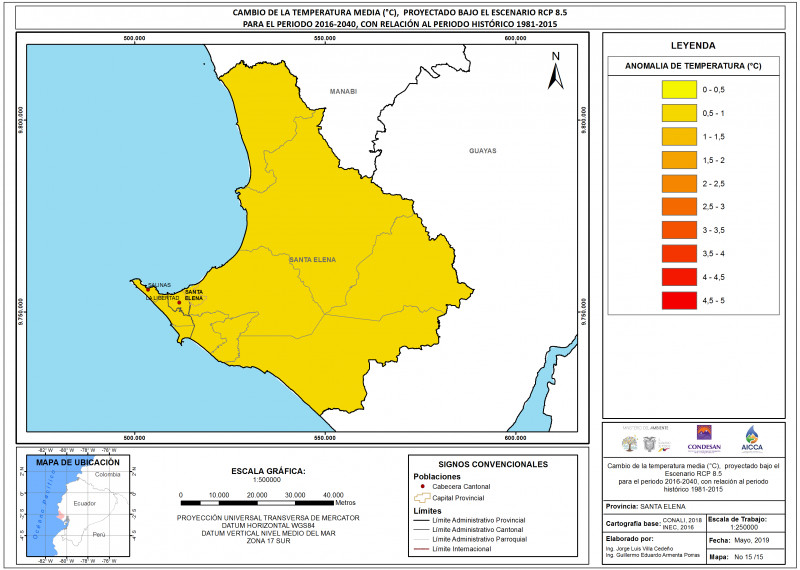 Mapa de temperatura  provincia Santa Elena