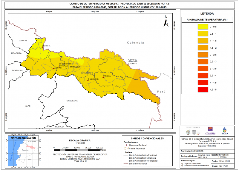 Mapa de temperatura  provincia Sucumbíos