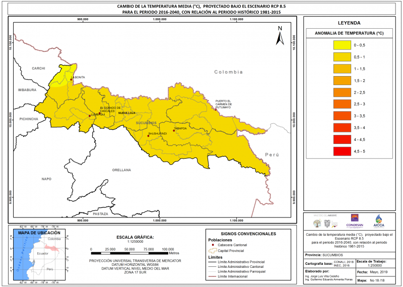Mapa de temperatura  provincia Sucumbíos